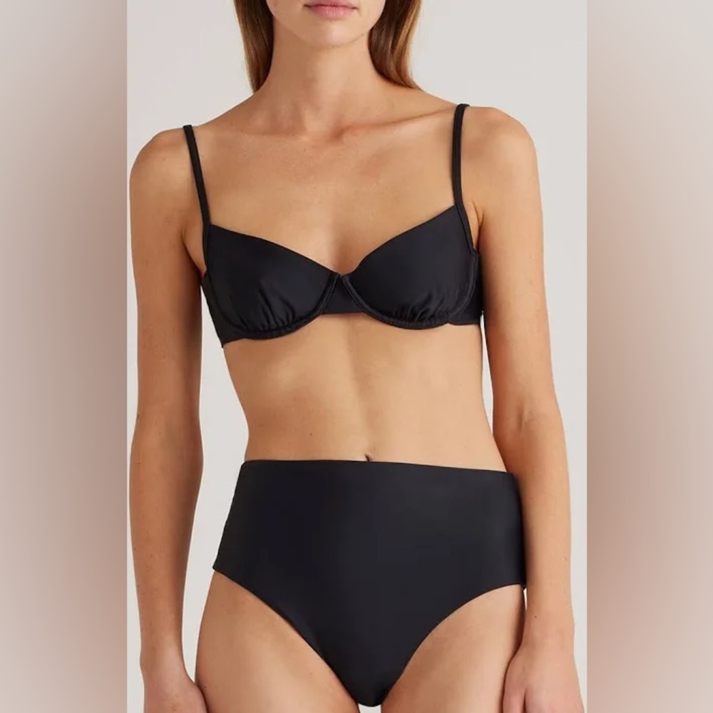 Quince Italian Demi Bikini Top Black NEW